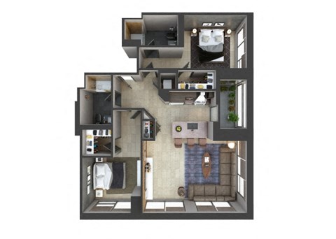 Floor plan for 2 beds, 2 baths, 1150 sqft